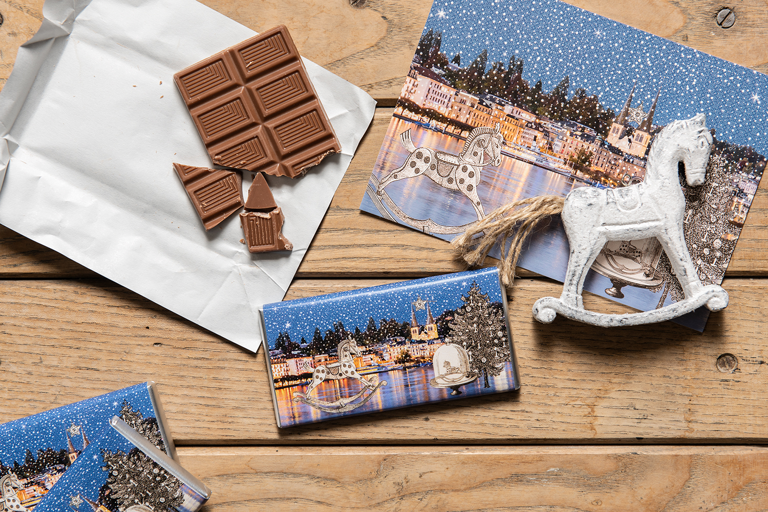 Schokolade 30 gm in besonderen Luzerner Verpackungen aus dem Hause Fotografik-Werk aus dem Bruchquartier Luzern